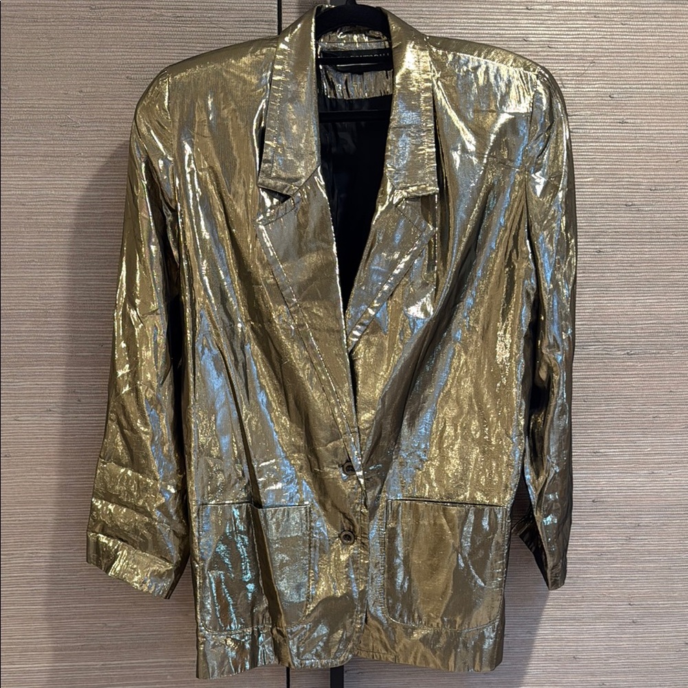 80’s Vintage Gold Metallic Blazer with Structured Design and Reflective Finish